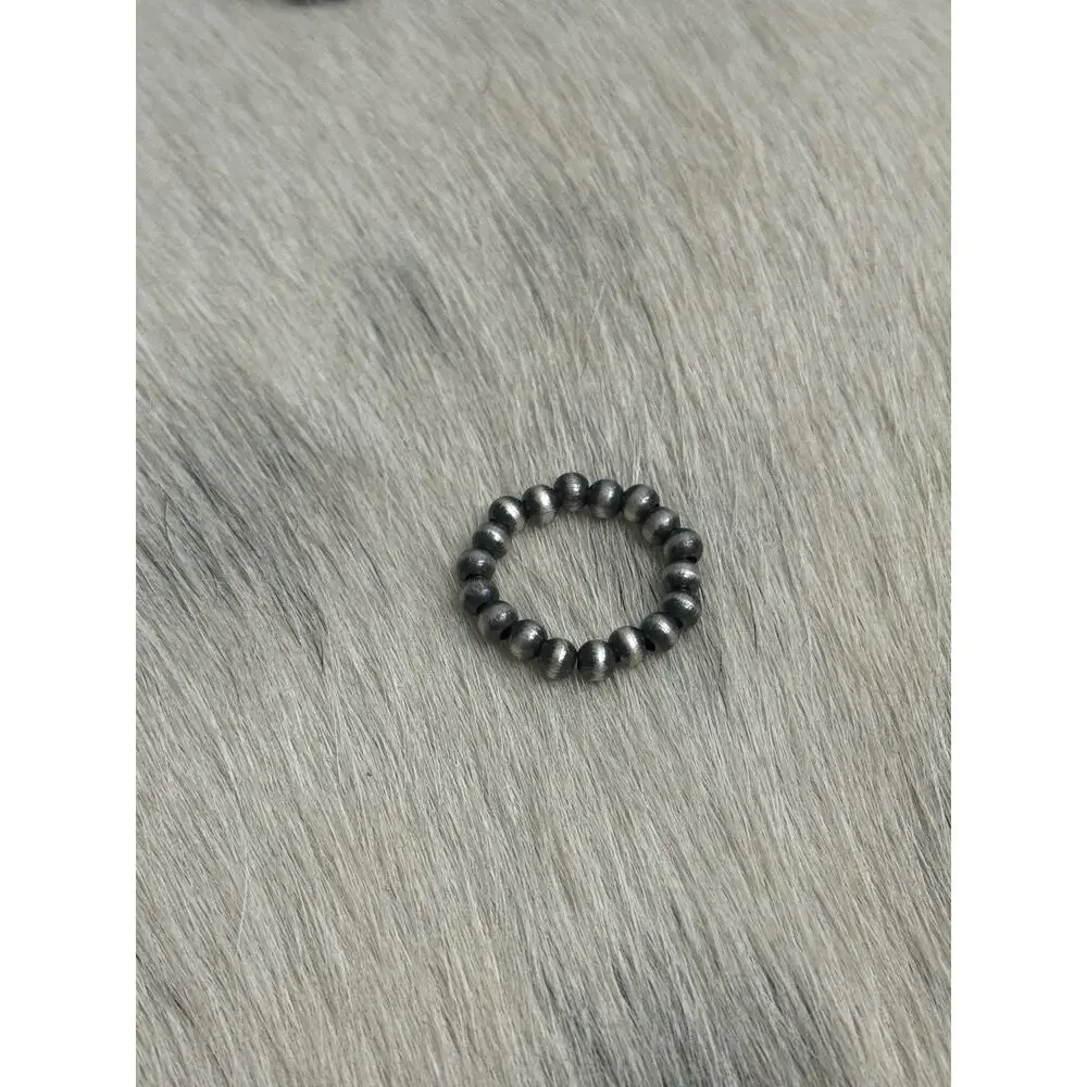 Native American Sterling Silver 4mm Navajo Pearl Stacker Stack Stretch Ring 925